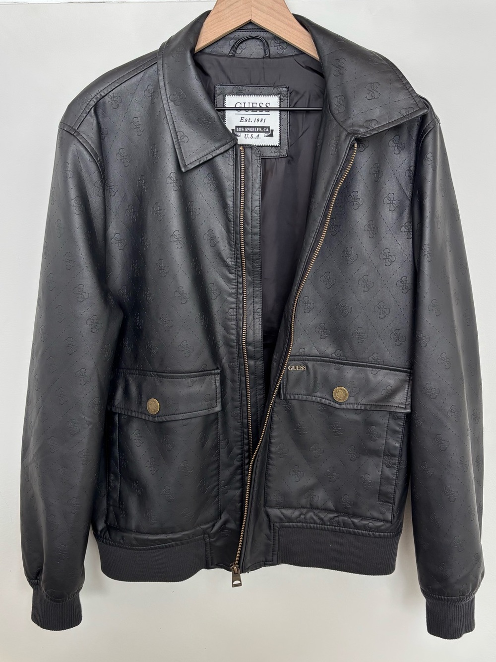Guess Monogram Faux-Leather Aviator Jacket